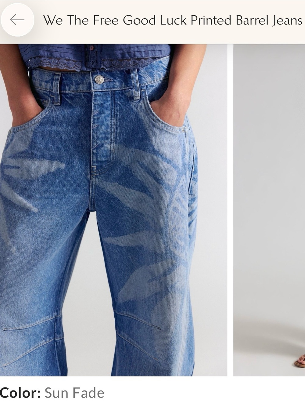 We The Free Sun Fade Good Luck Printed Barrel Jeans - Blue